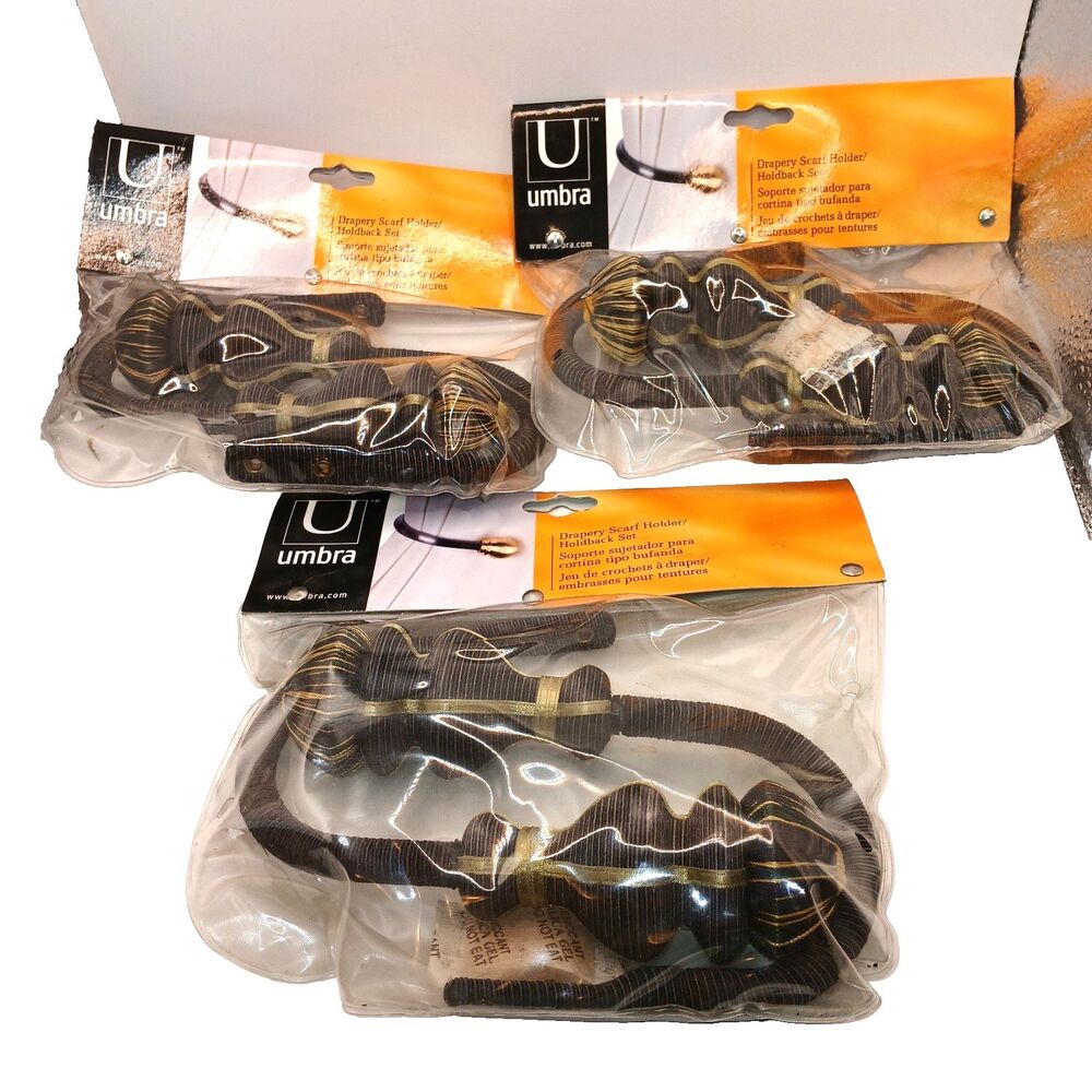 Umbra Curtain Drapery Holdback Tie Back Metal Holders Lot of 3 pk Pattern Merlot